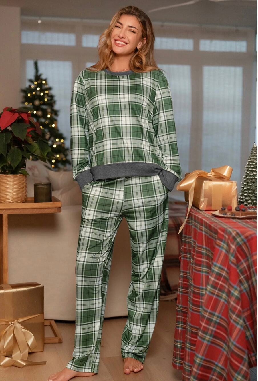 Cupshe Green Plaid Pajama Set Size XL NEW